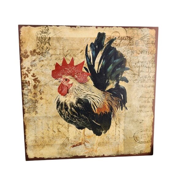 Rustic Farmhouse Rooster Wall Art Set Of 2 Vintage-Inspired Decor 12" Square MDF - Picture 7 of 7